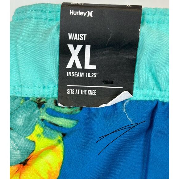 New Hurley Boys Parrot Floral Swim Trunks Blue Boardshorts Swim Shorts XL - Picture 6 of 8